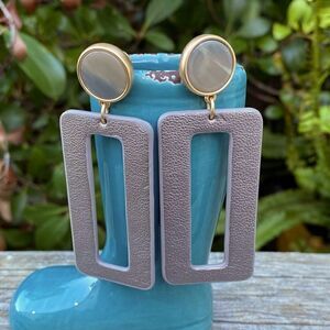 Chico's Mat Shimmer Taupe Open Rectangle Post Earrings. New with Tag. NWT.